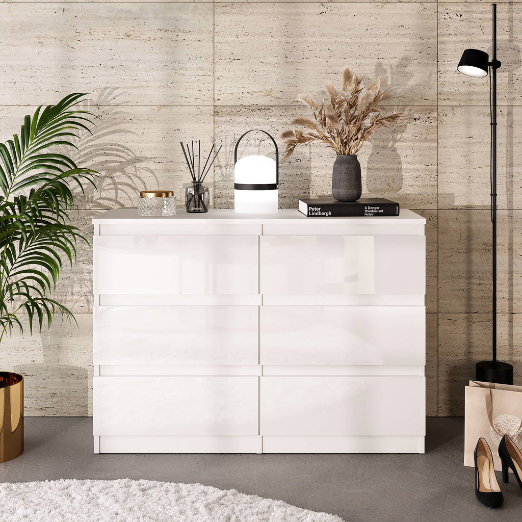 GABRIEL - Kommode / Sideboard mit 6 Schubladen - Weiß Matt / Weiß Gloss H71cm B100cm T33cm