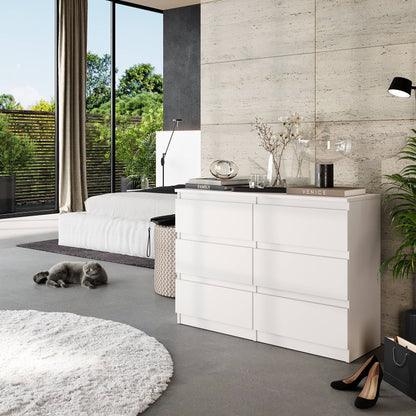 GABRIEL - Kommode / Sideboard mit 6 Schubladen - Weiß Matt H71cm B100cm T33cm