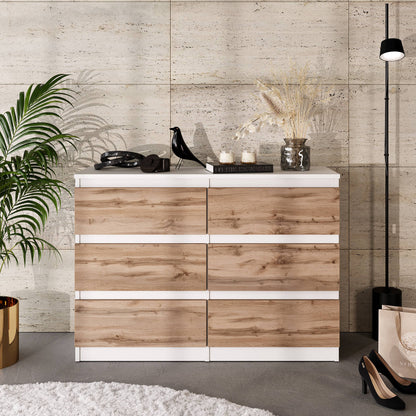 GABRIEL - Kommode / Sideboard mit 6 Schubladen - Weiß Matt / Wotan Eiche H71cm B100cm T33cm