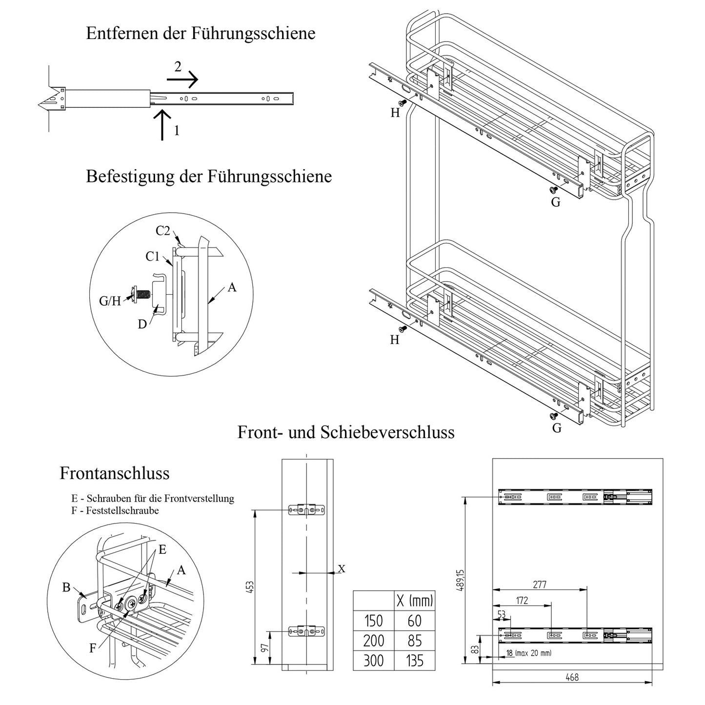 Apothekerauszug 15 cm – 3 Einlegeböden, Chrom– Schmaler Küchenschrank Auszug