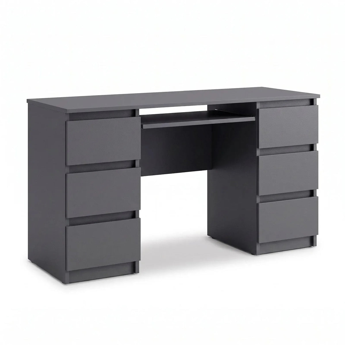 CUBA - Schreibtisch mit 6 Schubladen und Tastaturablage 130cm - Anthrazit Grau – Furnica