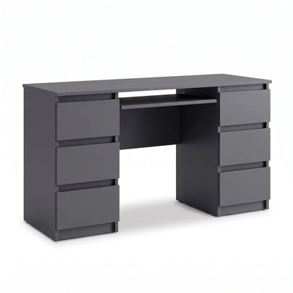 CUBA - Schreibtisch mit 6 Schubladen und Tastaturablage 130cm - Anthrazit Grau – Furnica