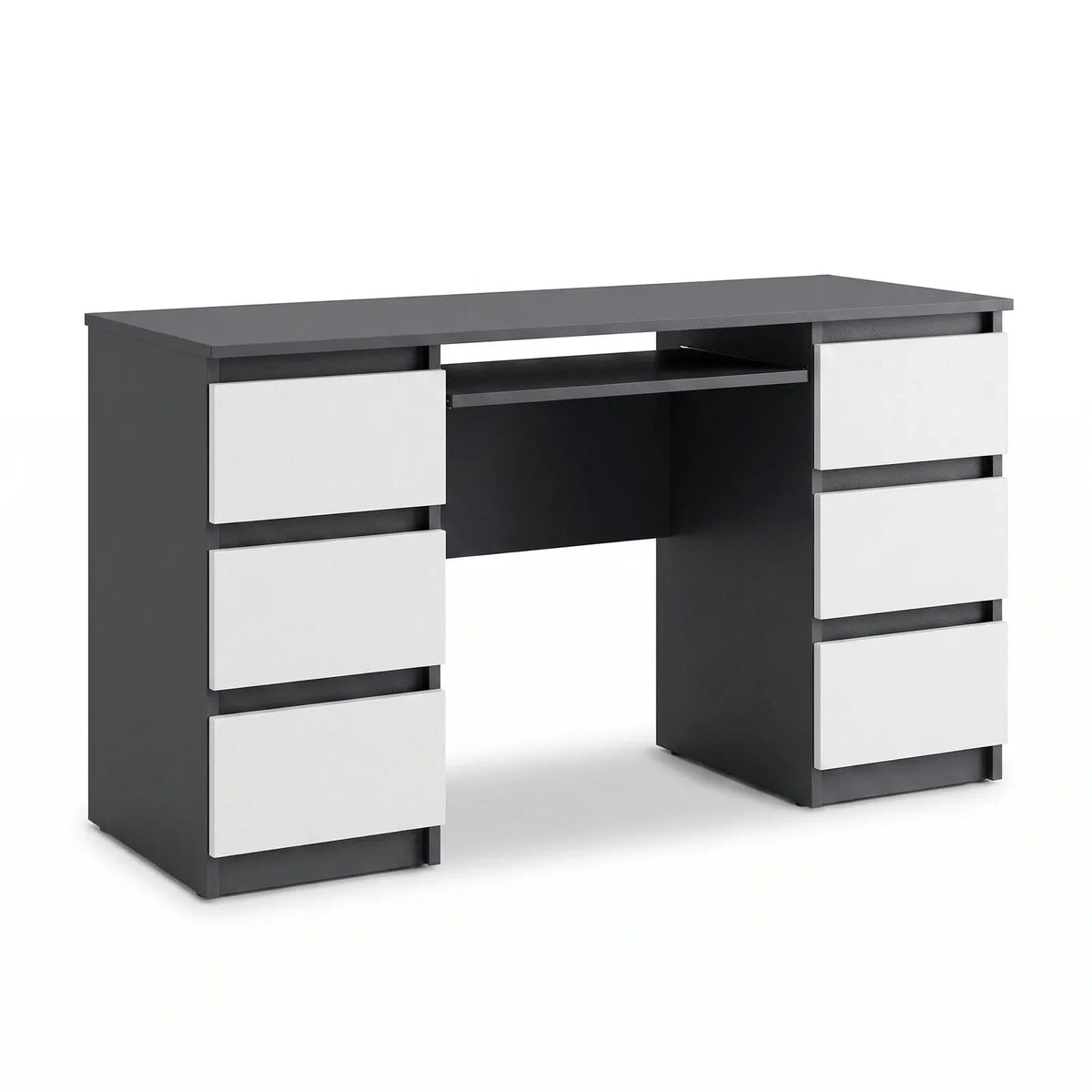 CUBA - Schreibtisch mit 6 Schubladen und Tastaturablage 130cm - Anthrazit Grau / Weiß Matt – Furnica
