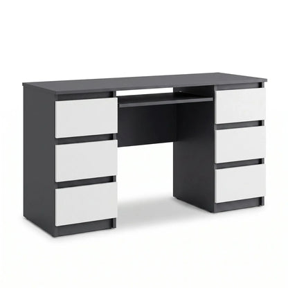 CUBA - Schreibtisch mit 6 Schubladen und Tastaturablage 130cm - Anthrazit Grau / Weiß Matt – Furnica