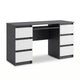 CUBA - Schreibtisch mit 6 Schubladen und Tastaturablage 130cm - Anthrazit Grau / Weiß Matt – Furnica