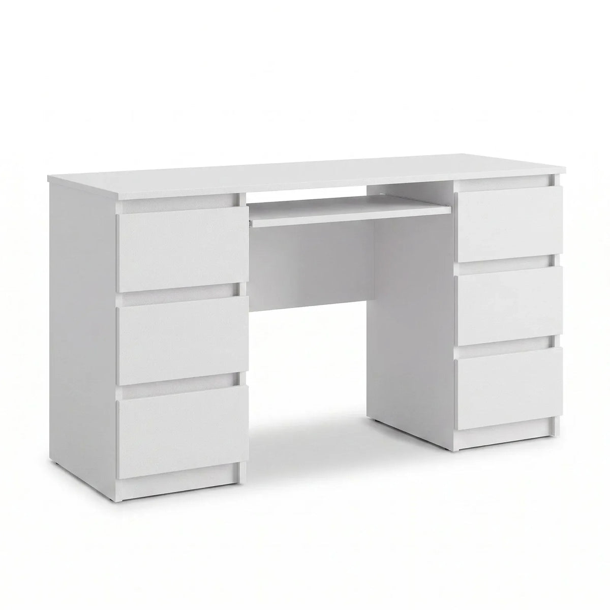 CUBA - Schreibtisch mit 6 Schubladen und Tastaturablage 130cm - Weiß Matt – Furnica