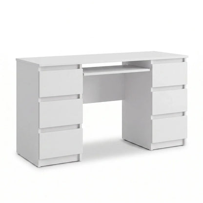CUBA - Schreibtisch mit 6 Schubladen und Tastaturablage 130cm - Weiß Matt – Furnica