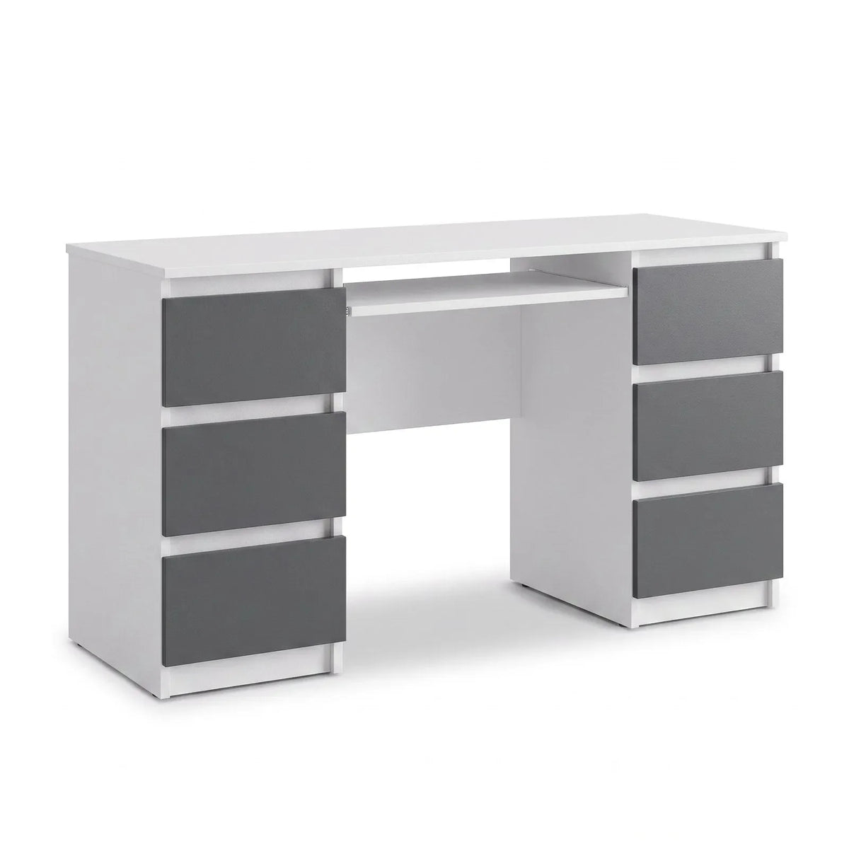 CUBA - Schreibtisch mit 6 Schubladen und Tastaturablage 130cm - Weiß Matt / Anthrazit Grau – Furnica