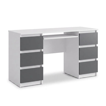 CUBA - Schreibtisch mit 6 Schubladen und Tastaturablage 130cm - Weiß Matt / Anthrazit Grau – Furnica