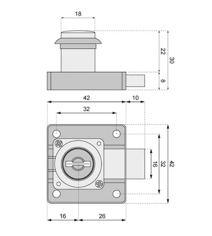 Möbelschloss Zylinder ZB-300/S1 mit Gleichschließung - Verchromt