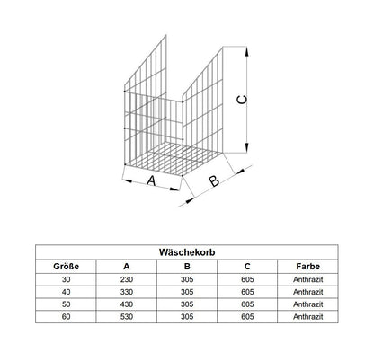 Faltbarer Wäschekorb 40cm - Anthrazit