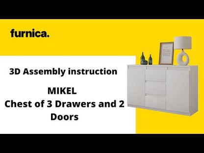 MIKEL - Kommode / Sideboard mit 3 Schubladen und 2 Türen - Wotan Eiche / Weiß Matt H75cm B120cm T35cm