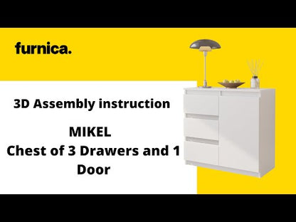 MIKEL - Kommode / Sideboard mit 3 Schubladen und 1 Tür - Anthrazit Grau / Wotan Eiche H75cm B80cm T35cm