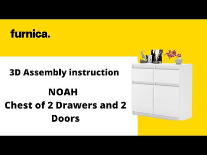 NOAH - Kommode / Sideboard mit 2 Schubladen und 2 Türen - Weiß Matt / Weiß Gloss H75cm B80cm T35cm