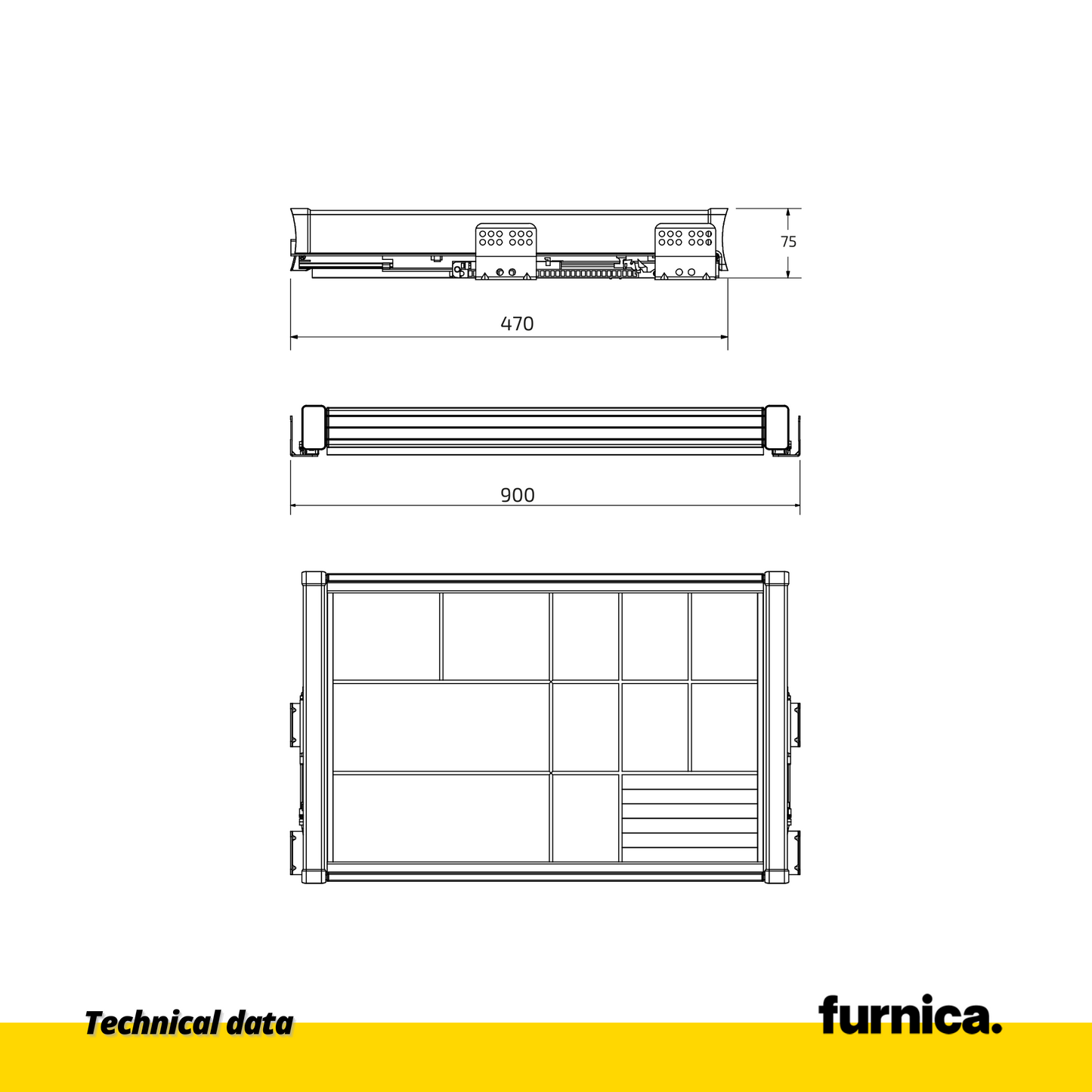 Ausziehbares Multifunktionsregal für 90cm Schrank Soft-Close - Aluminium/Holz - Grau