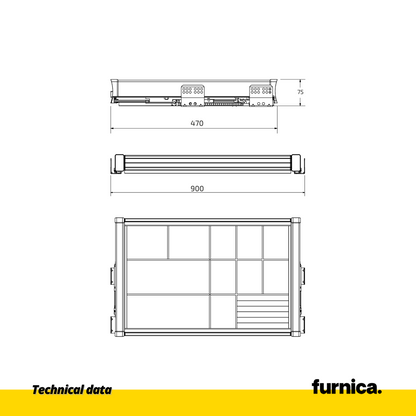 Ausziehbares Multifunktionsregal für 90cm Schrank Soft-Close - Aluminium/Holz - Grau