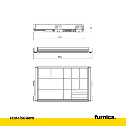 Ausziehbares Multifunktionsregal für 80cm Schrank Soft-Close - Aluminium/Holz - Grau