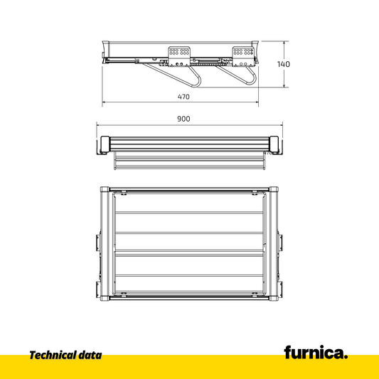 Ausziehbare Ablage für Schuhe 90cm Soft-Close - Chrom/Aluminium - Grau