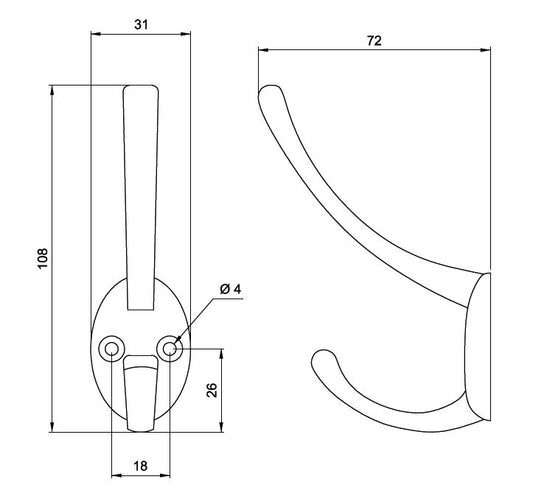 Doppelter Hut- und Mantelhaken -108mm - Chrom