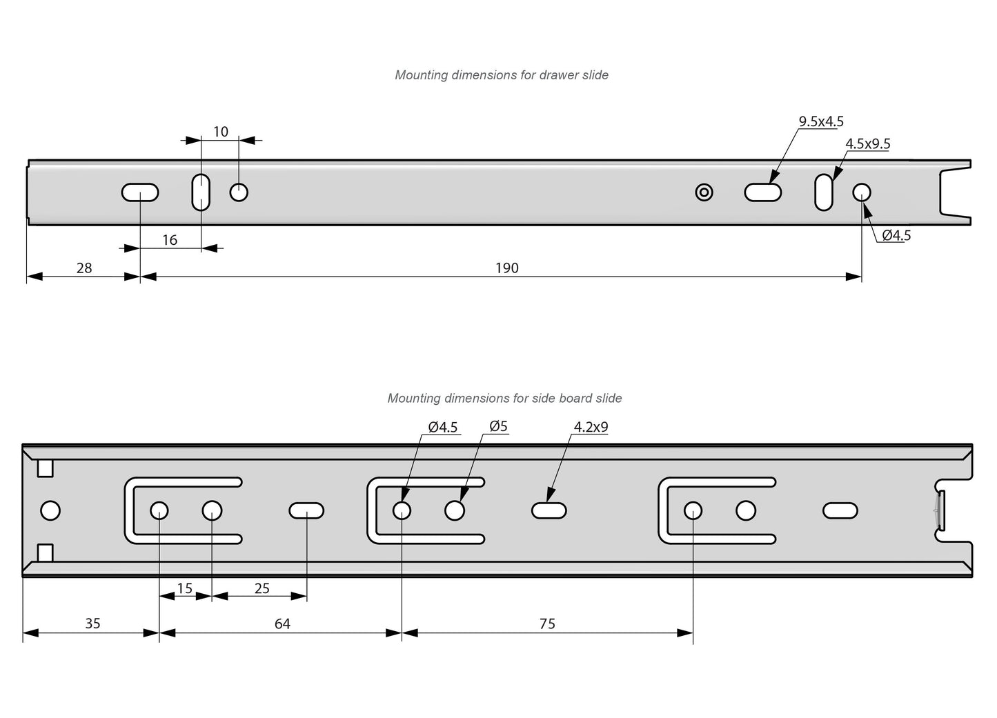 1 Satz Kugelführung Schubladenschienen, H35 Furnica 