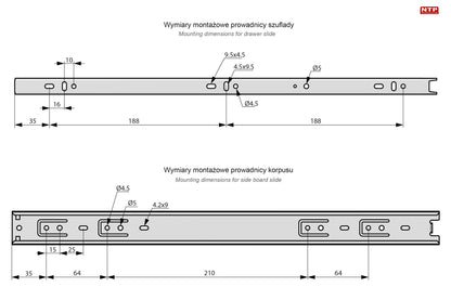 1 Satz Kugelführung Schubladenschienen, H35 Furnica 