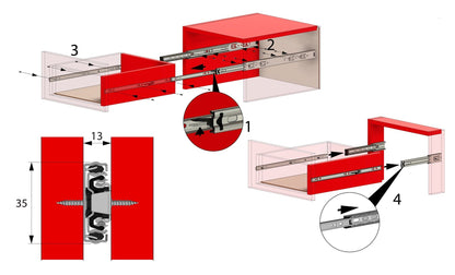 1 Satz Kugelführung Schubladenschienen, H35 Furnica 