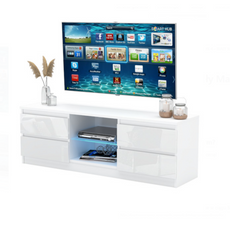 MARCO - TV Lowboard mit 4 Schubladen und 1 Glasboden - Weiß Matt / Weiß Gloss H45cm B120cm T35cm