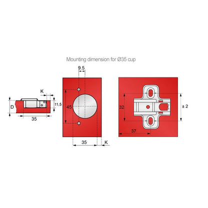 110° Soft-Close Topfband, H0 Montageplatte mit EURO Schrauben, Eckanschlag Gedämpft Furnica 