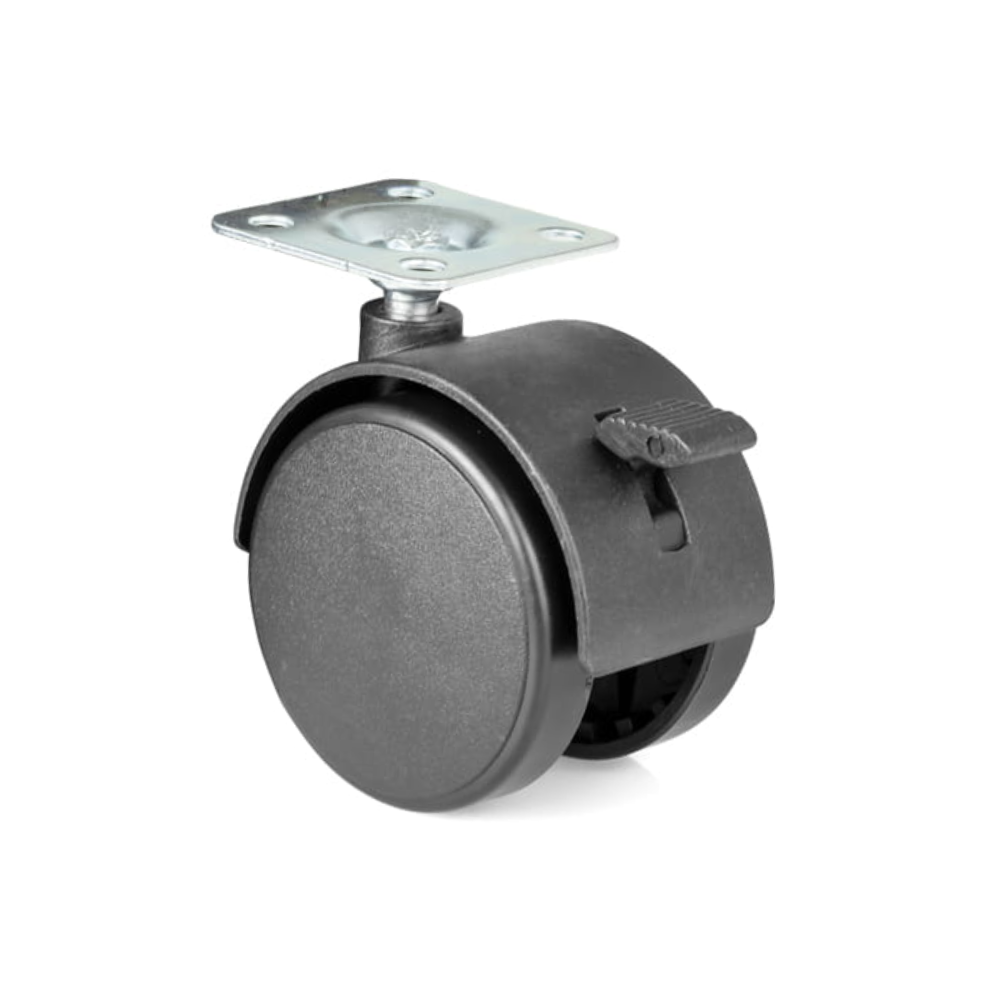 Möbelschwenkrad aus Kunststoff mit Bremse und Montageplatte Ø50mm