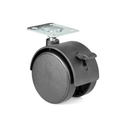 Möbelschwenkrad aus Kunststoff mit Bremse und Montageplatte Ø50mm