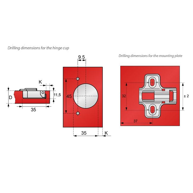 165° Soft-Close Topfband, H2 Montageplatte mit EURO Schrauben, Eckanschlag Gedämpft Furnica 