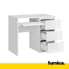 BRUNO - Schreibtisch mit 3 Schubladen und Tastaturablage H76cm B90cm T50cm Rechts - Weiß Matt / Weiß Gloss