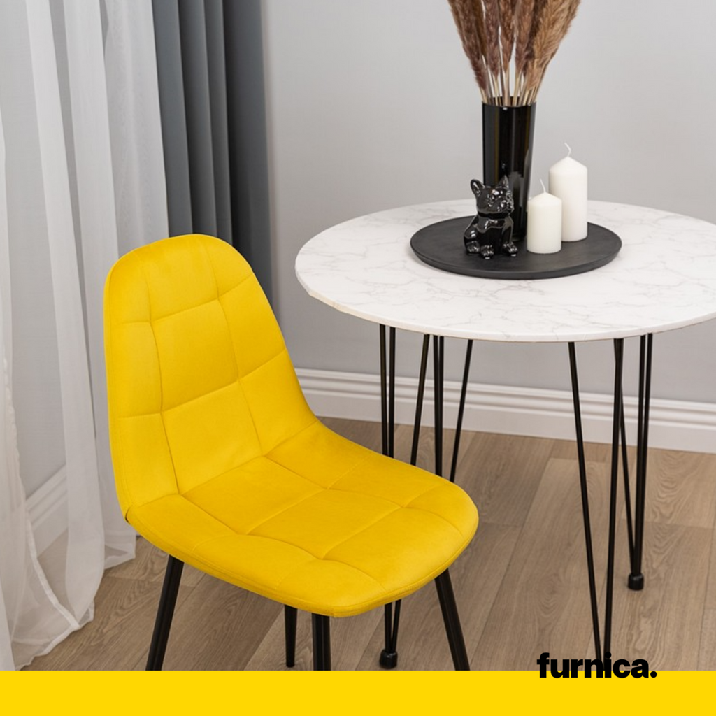 ROBERTO - Esszimmer-/Bürostuhl aus gestepptem Velours-Samt mit schwarzen Metallbeinen - Gelb