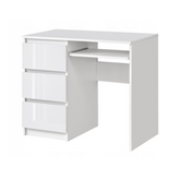 BRUNO - Schreibtisch mit 3 Schubladen und Tastaturablage H76cm B90cm T50cm Links - Weiß Matt / Weiß Gloss