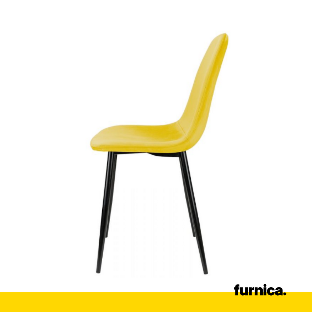 FLAVIO – Robuster Esszimmer-/Bürostuhl aus Velours-Samt mit schwarzen Metallbeinen – Gelb