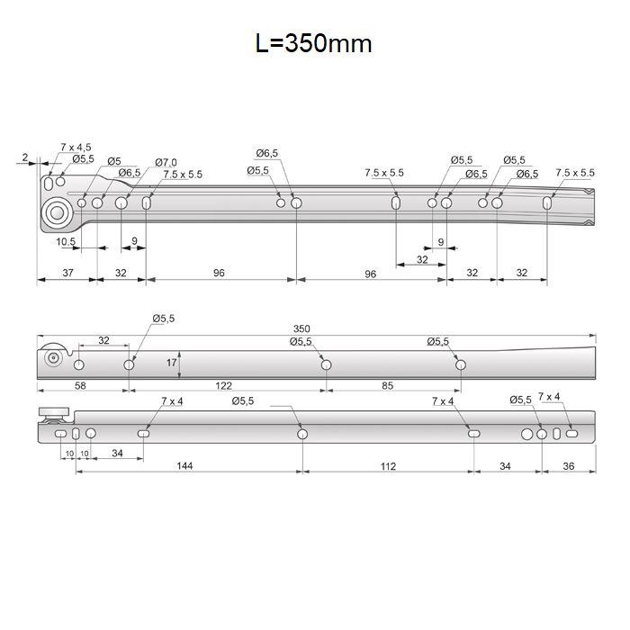 Rollschubführung Schubladenschienen Weiss - 350mm