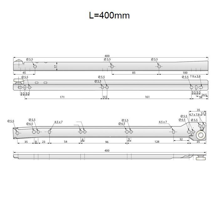 Rollschubführung Schubladenschienen Weiss - 400mm