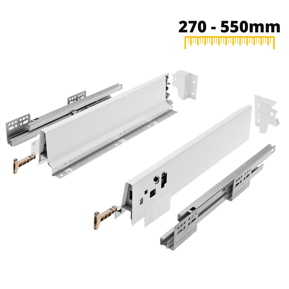 1 Satz Soft-Close Schubladensystem, NIEDRIG, H: 68mm, Weiß