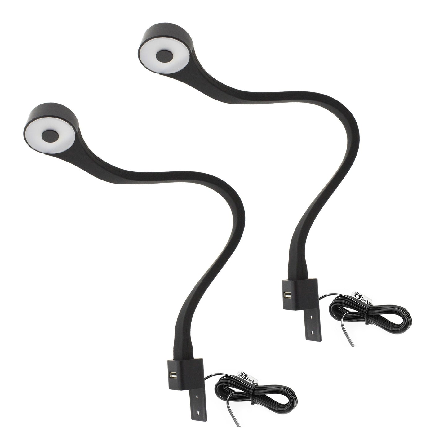 2 Schlafzimmer LED Lampen mit USB + Netzteil (F02) Furnica Schwarz Kaltweiß 