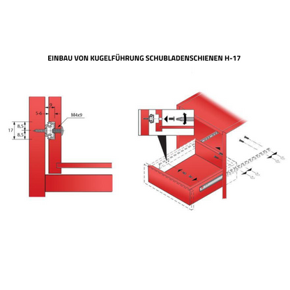 1 Satz Kugelführung Schubladenschienen, H17