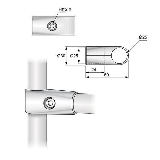 25mm Rohrverbinder Trennwandhalter, Chrom
