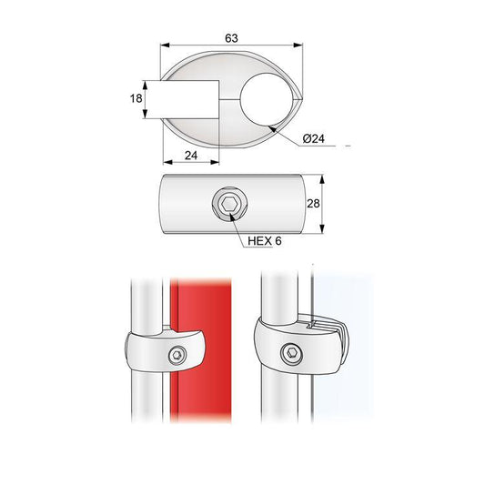 25mm Verbindungsstecker für Glas und Platten, Chrom