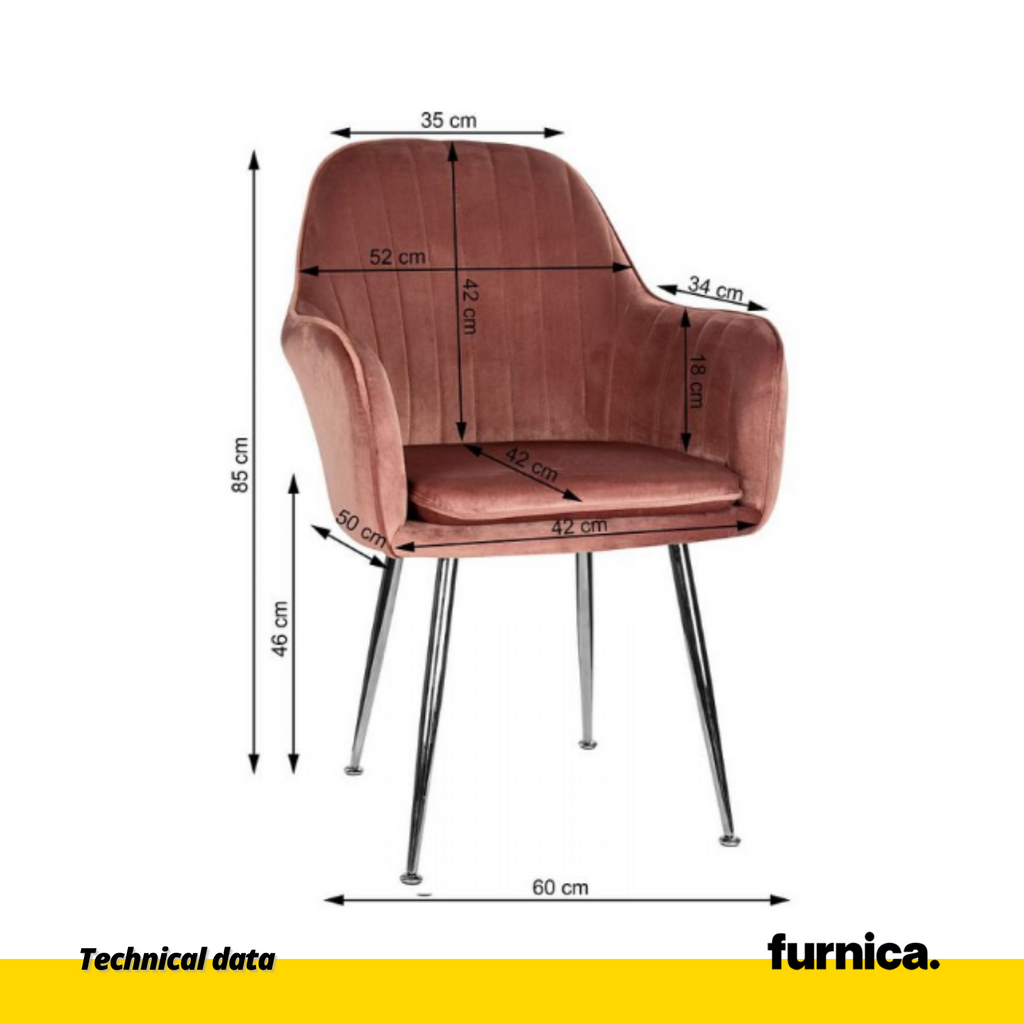 AMEDEO - Esszimmer-/Bürostuhl aus gestepptem Velourssamt mit Beinen aus silberfarbenem Chrom - Dunkelrosa