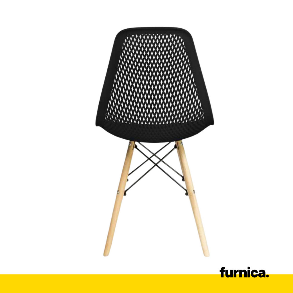 LUCA - Esszimmer / Bürostuhl aus perforiertem Kunststoff mit Holzbeinen - Schwarz