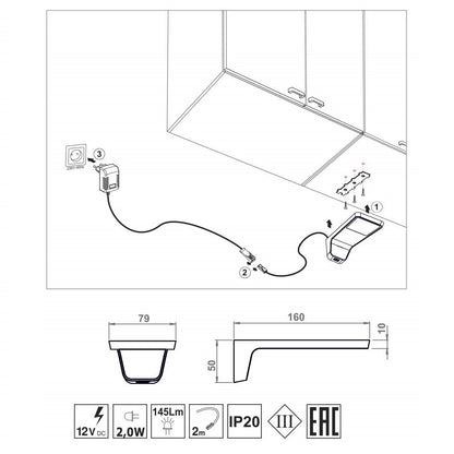 3 Wandhängeschrank LED Lampen + Netzteil (F03) Furnica 