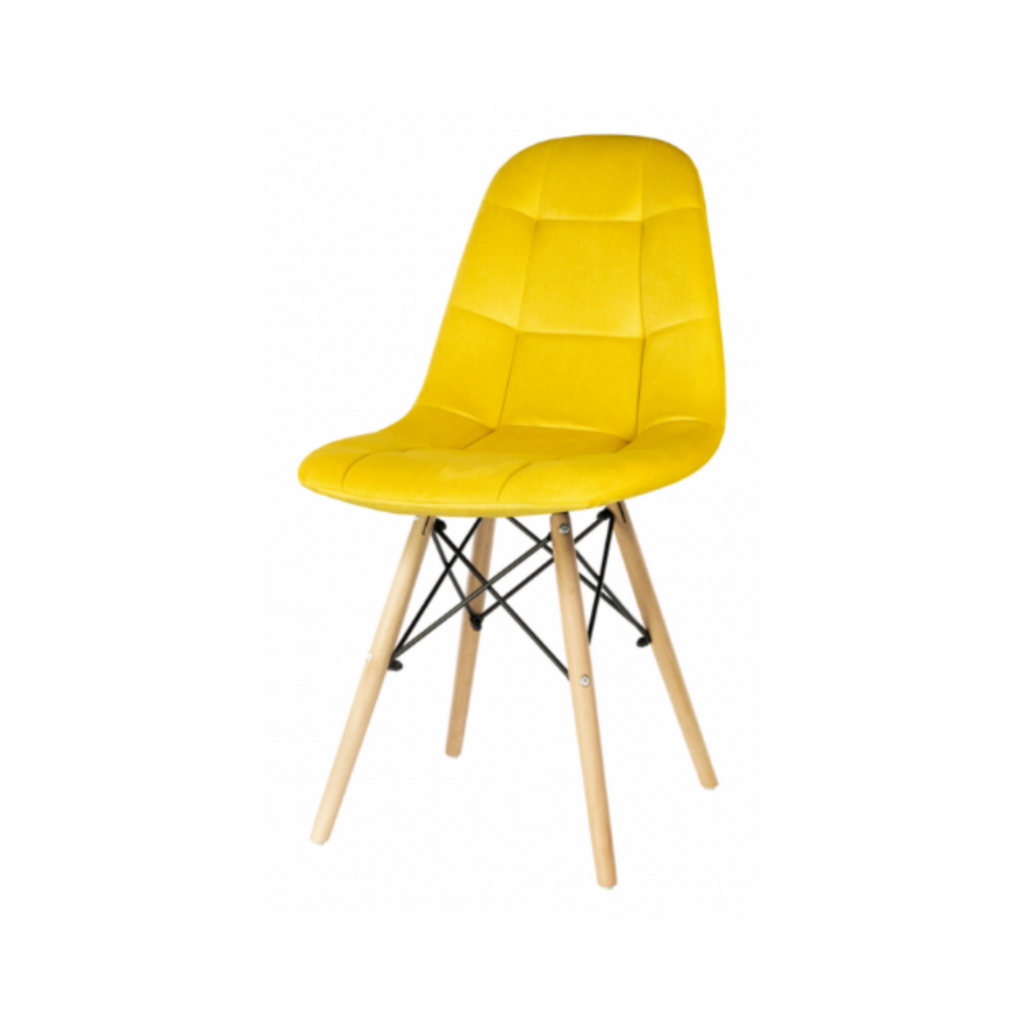 FABRIZIO - Esszimmer-/Bürostuhl aus gestepptem Velours-Samt mit Holzbeinen - Gelb