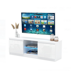 MARCO - TV-Lowboard mit 2 Türen und 1 Glasboden - Weiß Matt / Weiß Gloss H45cm B120cm T35cm