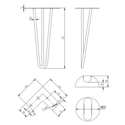 Tischbein 406mm - Schwarz Matt