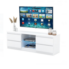 MARCO - TV Lowboard mit 4 Schubladen und 1 Glasboden - Weiß Matt H45cm B120cm T35cm