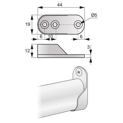 Befestigung für 15x30mm Oval Stange, Nickel